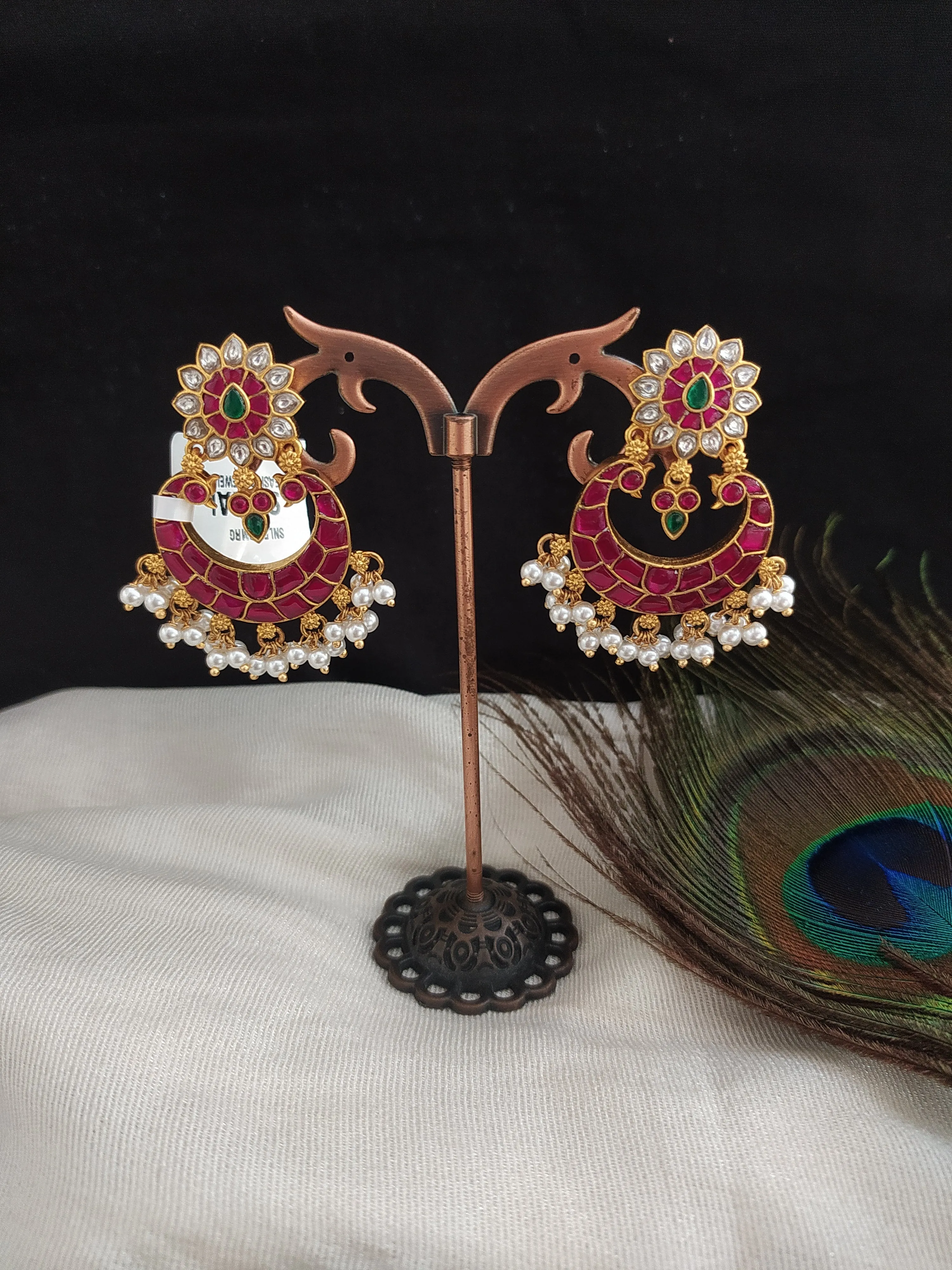 Blooming Floral Studded Chandbali Earrings