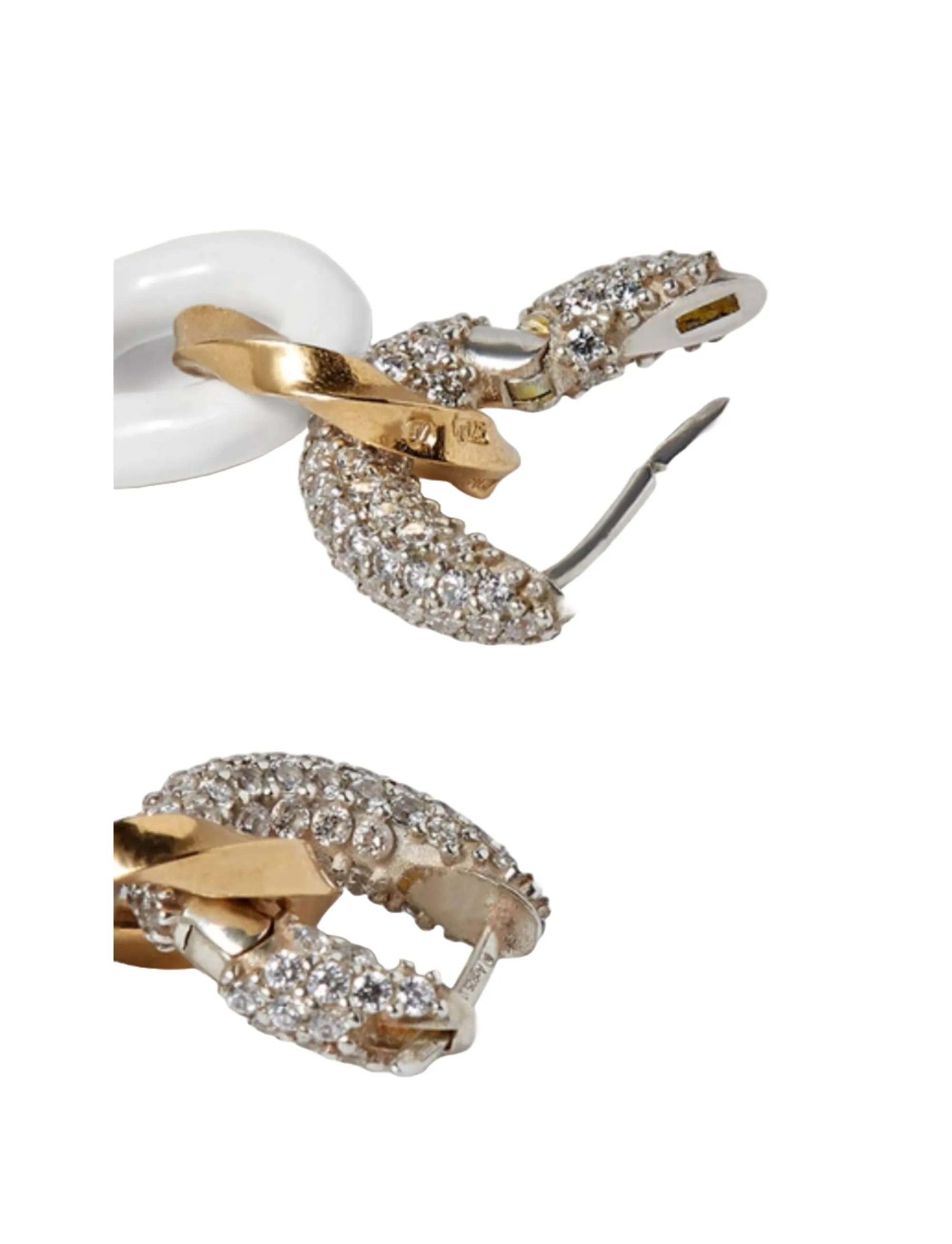 Bottega Veneta Silver And Gold-tone, Enamel And Crystal Earrings In White