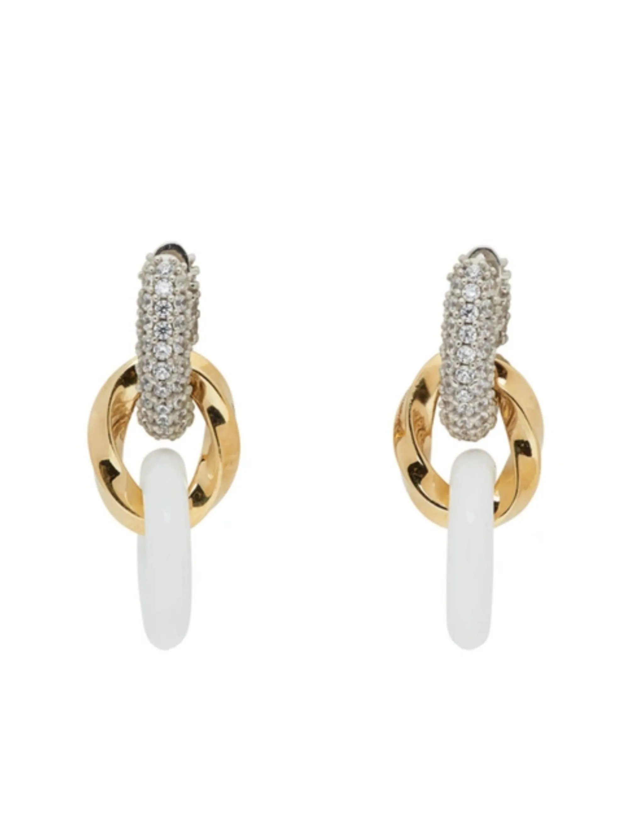 Bottega Veneta Silver And Gold-tone, Enamel And Crystal Earrings In White