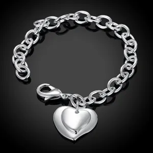 Bracelet Jewelry Wholesale Fashion Exquisite Copper And Silver Double Heart Brand Bracelet