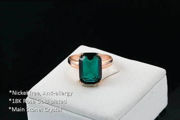 Brand Emerald Ring Rose Gold Plated Fashion Red/Green Big Crystal Imitation Ruby Wedding Jewelry For Women