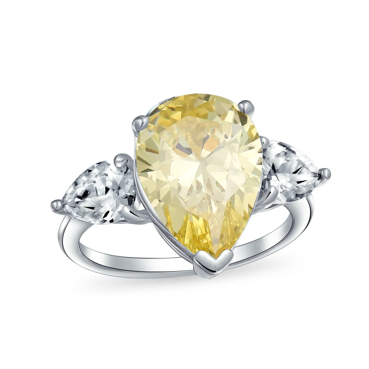 Bridal Wedding 7CT Canary Yellow Pear Cut Solitaire Engagement Ring in Silver