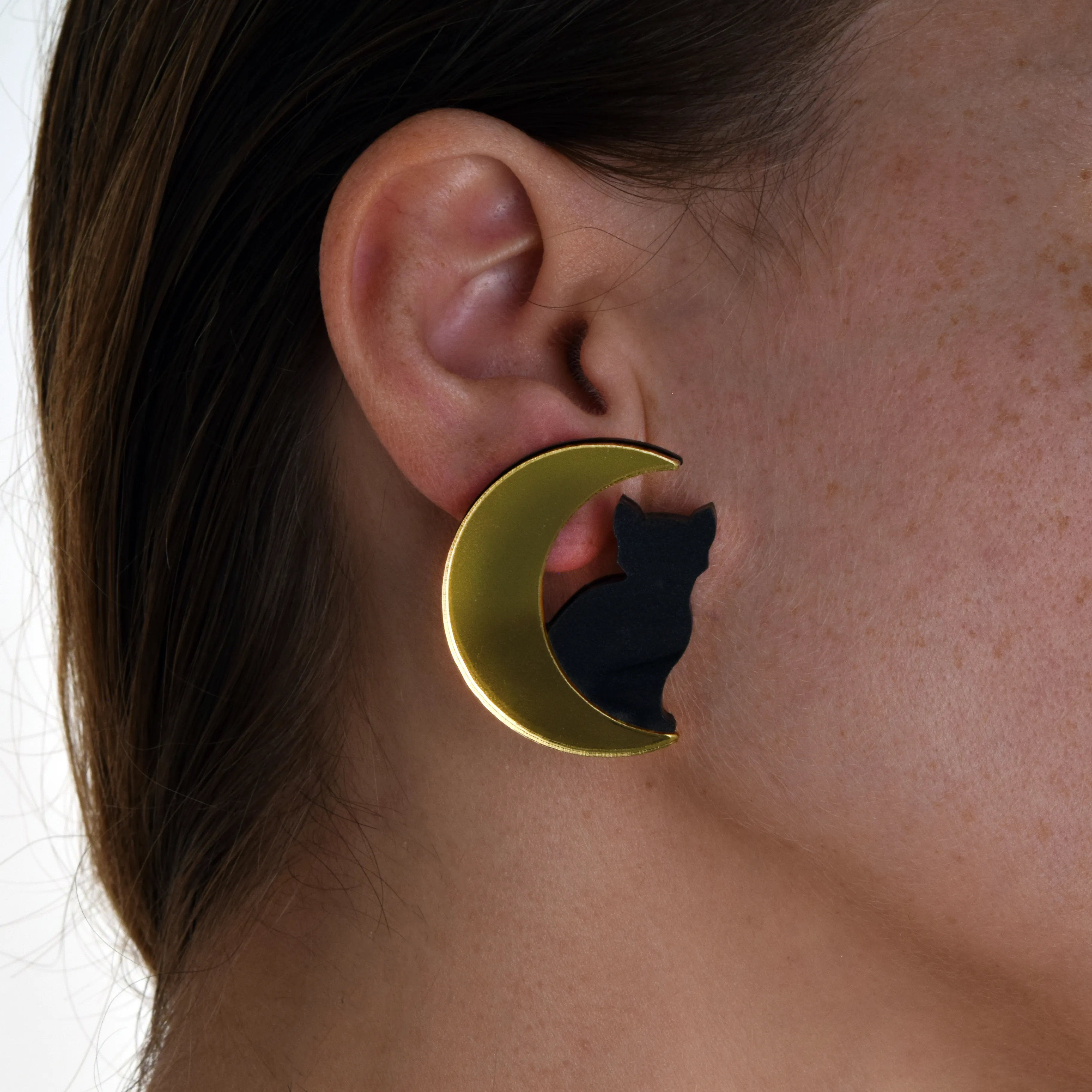 Cat in Moon Earrings by Vinca USA