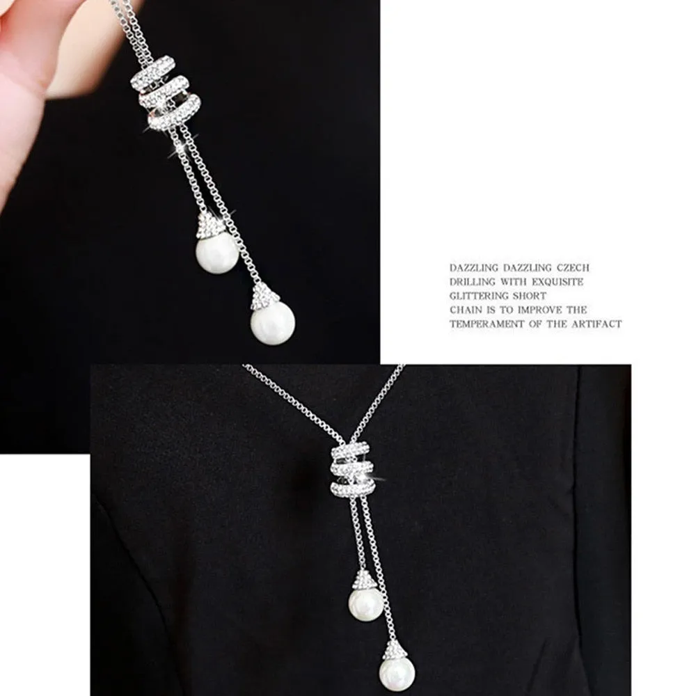 CHIC, MINIMALIST SHINE! Rhinestone Chain Elegant Long Pendant Jewelry Fashion Pearl. Good Party Look!