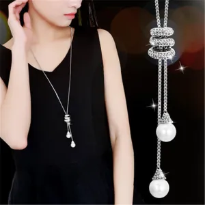 CHIC, MINIMALIST SHINE! Rhinestone Chain Elegant Long Pendant Jewelry Fashion Pearl. Good Party Look!