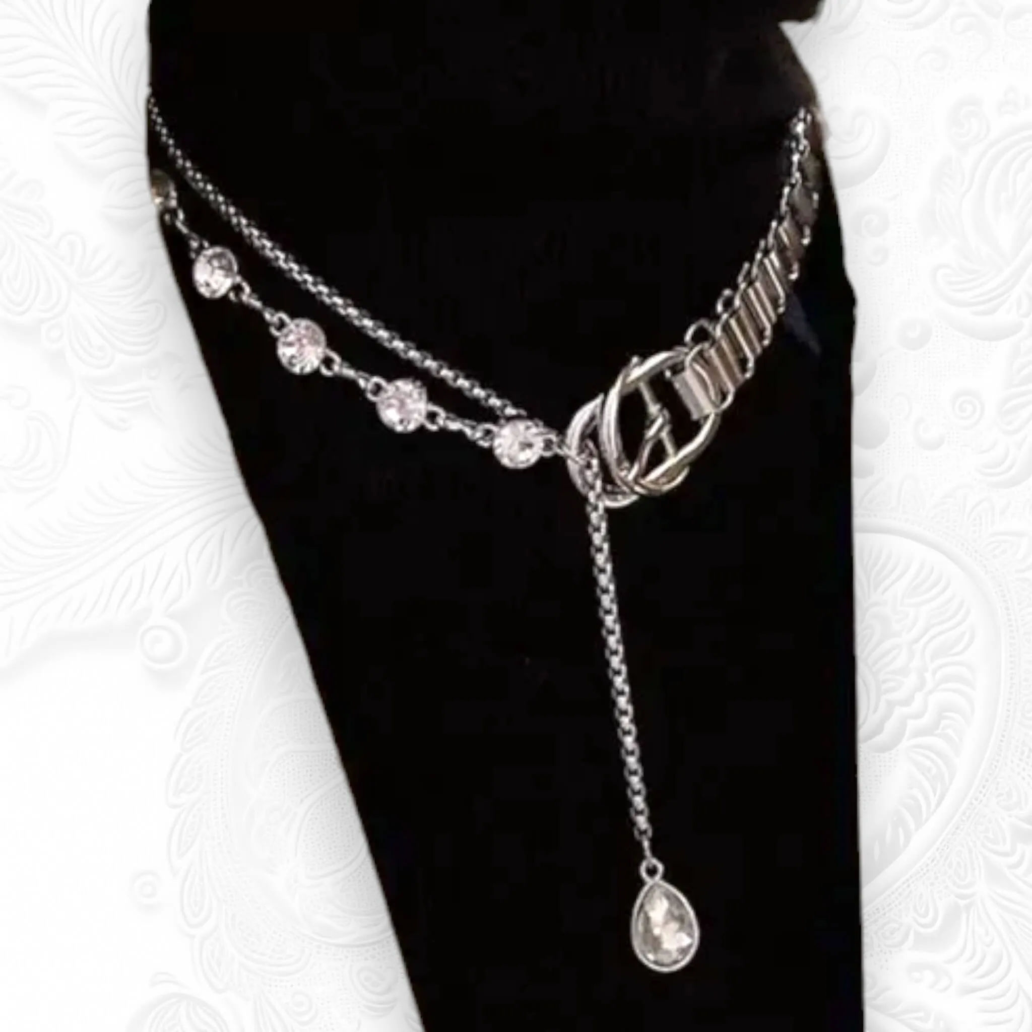 Chunky Buckle Crystal Teardrop Necklace