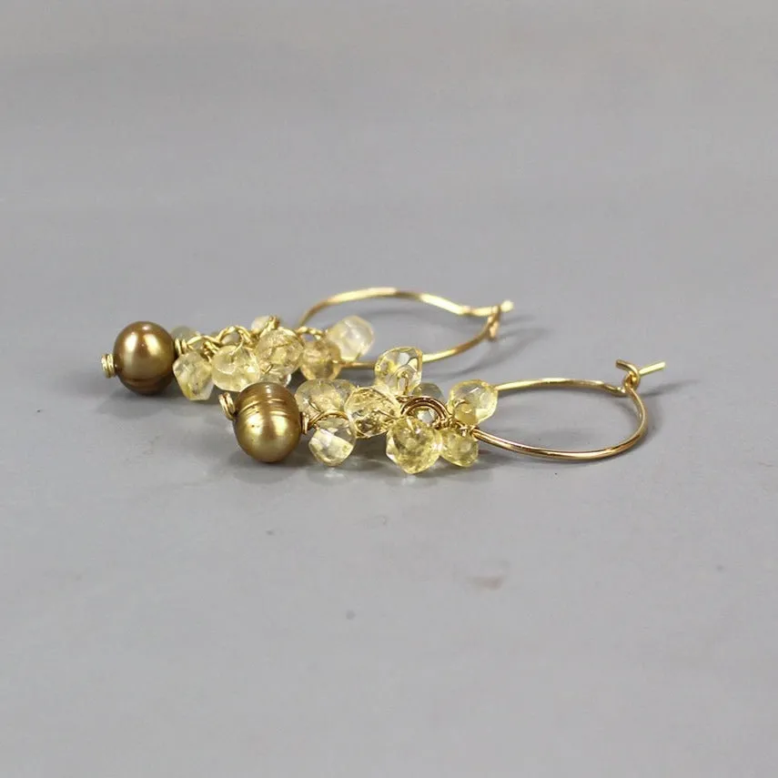 Citrine Pearl Hoop Earrings