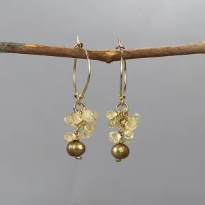 Citrine Pearl Hoop Earrings