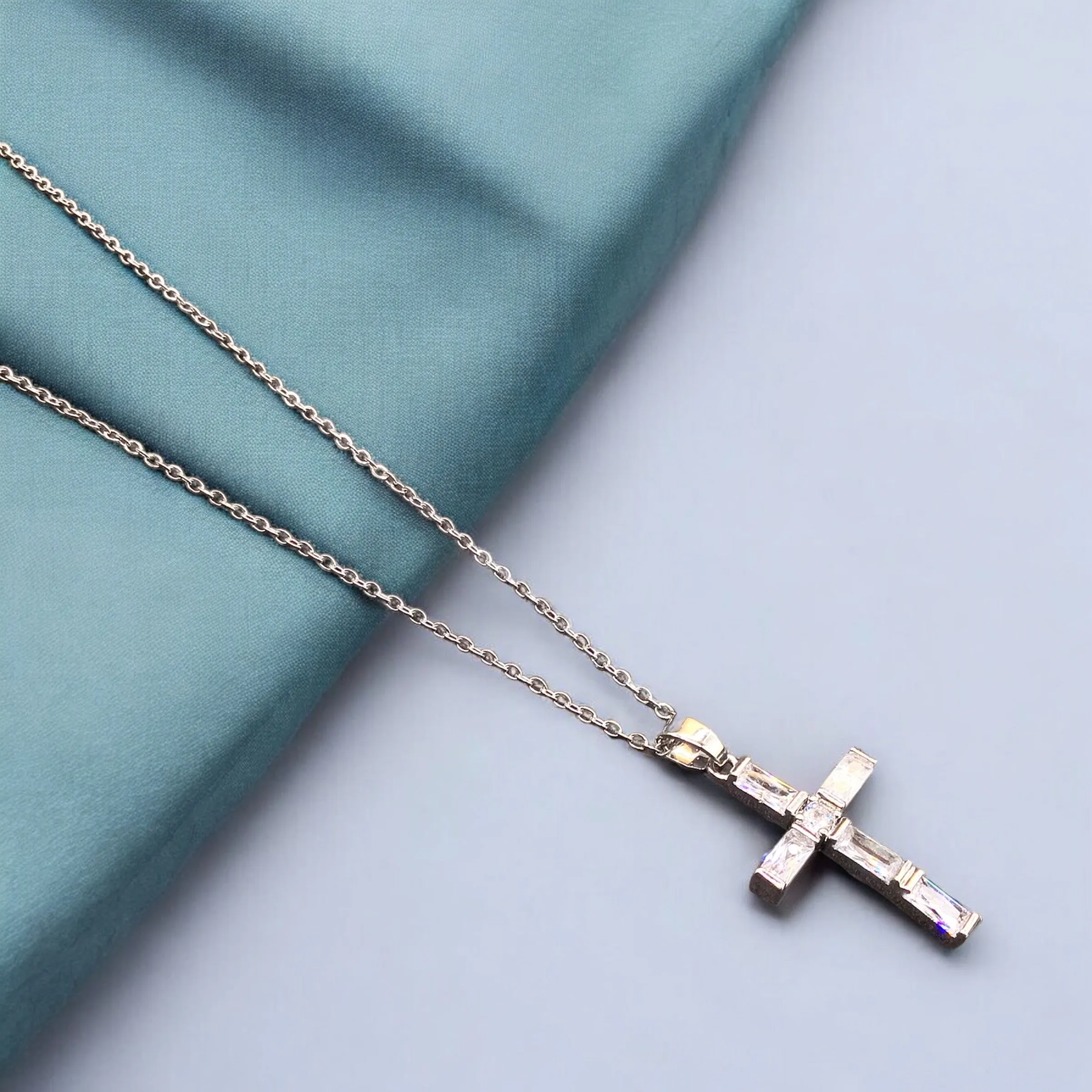 Cross Stainless Steel Necklace Pendants With Long Chain