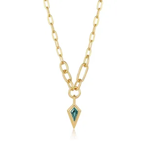 Dance 'Til Dawn - Gold Teal Sparkle Drop Pendant Chunky Chain Necklace