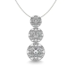 Diamond 1 ct tw Three Stone Flower Pendant in 14K White Gold