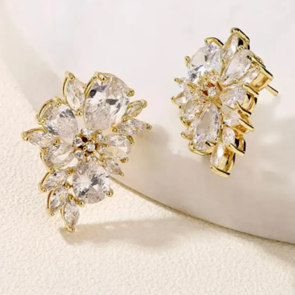 Earrings for Bride CZ Flower Shelly