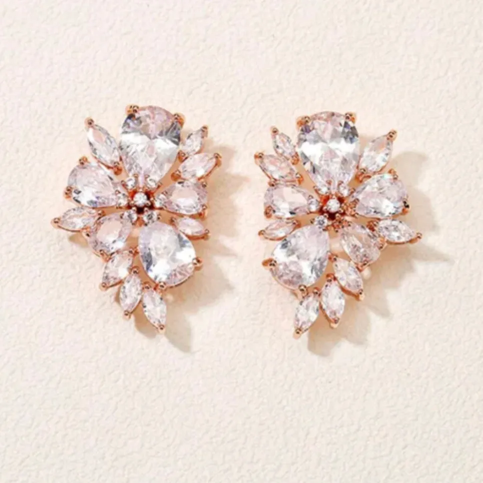 Earrings for Bride CZ Flower Shelly