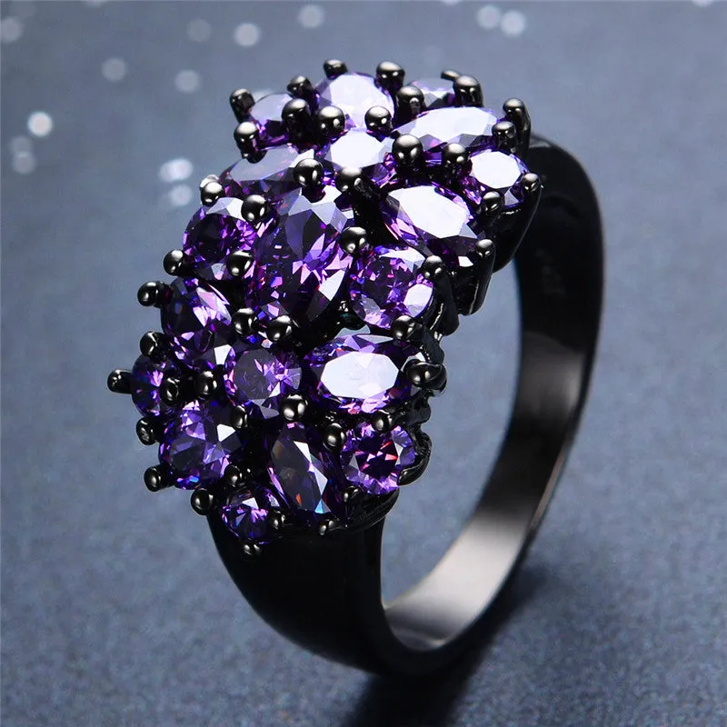 Elegant Purple Black Gold Filled CZ Ring Unique Design Vintage Party Wedding Rings For Women Christmas Fashion Jewelry