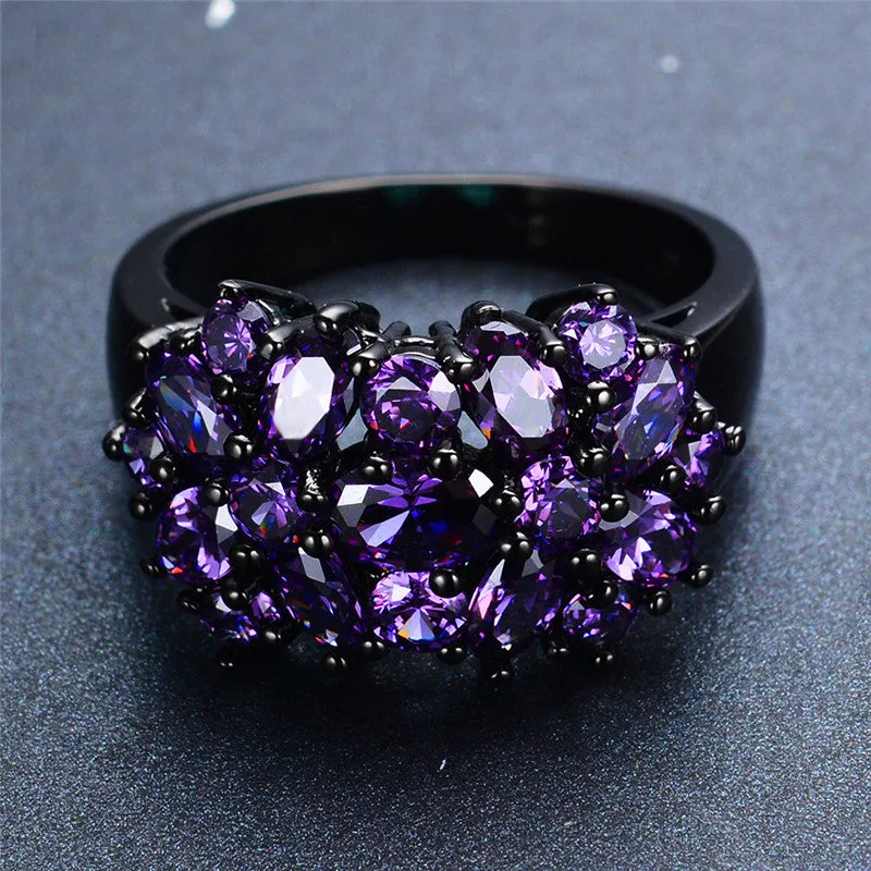 Elegant Purple Black Gold Filled CZ Ring Unique Design Vintage Party Wedding Rings For Women Christmas Fashion Jewelry