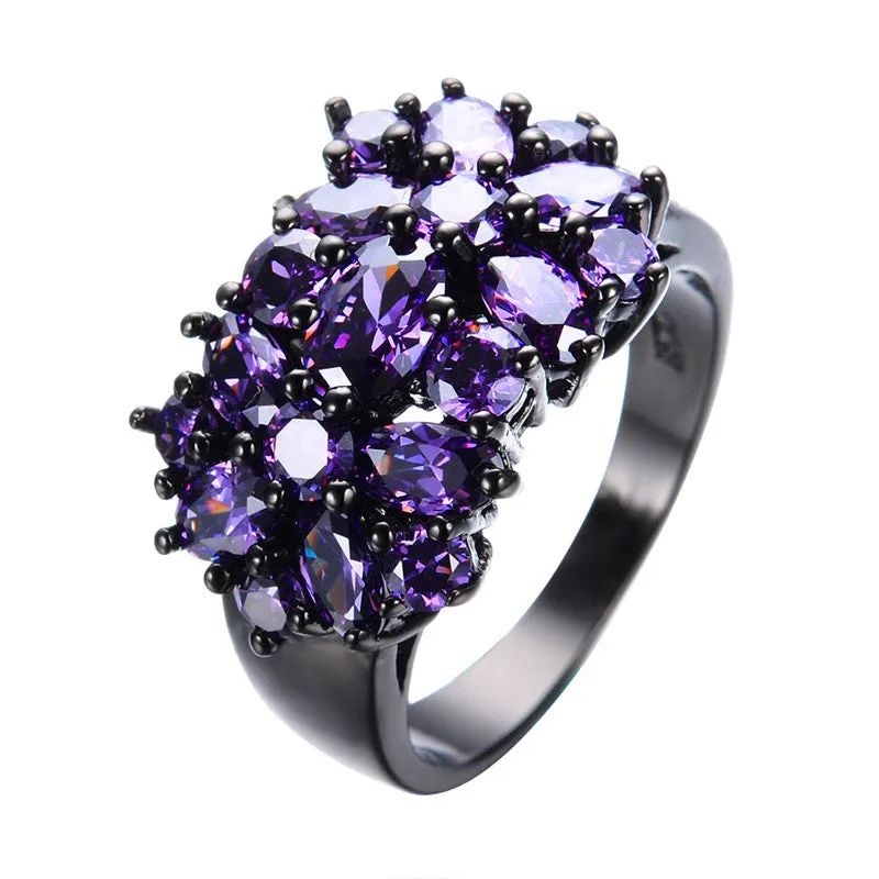 Elegant Purple Black Gold Filled CZ Ring Unique Design Vintage Party Wedding Rings For Women Christmas Fashion Jewelry