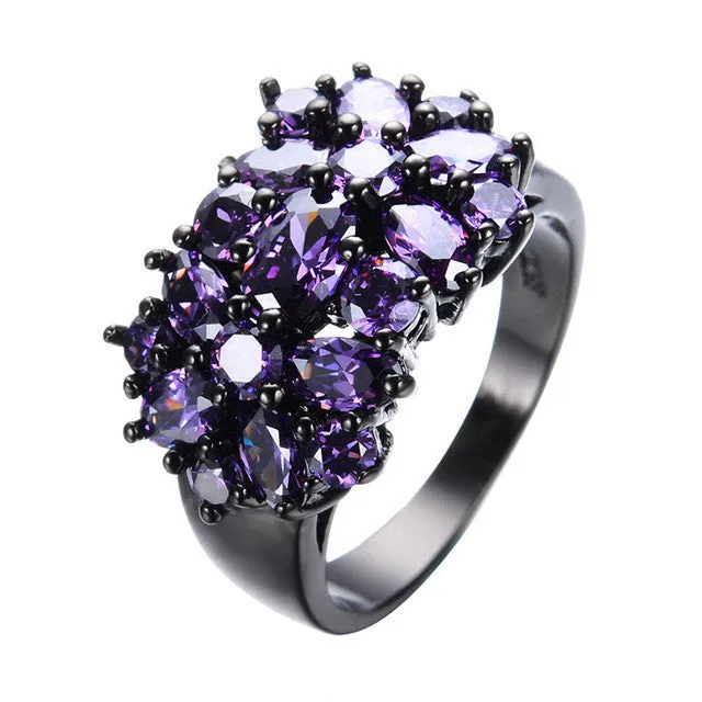 Elegant Purple Black Gold Filled CZ Ring Unique Design Vintage Party Wedding Rings For Women Christmas Fashion Jewelry