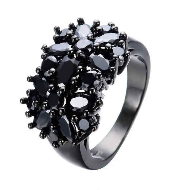 Elegant Purple Black Gold Filled CZ Ring Unique Design Vintage Party Wedding Rings For Women Christmas Fashion Jewelry