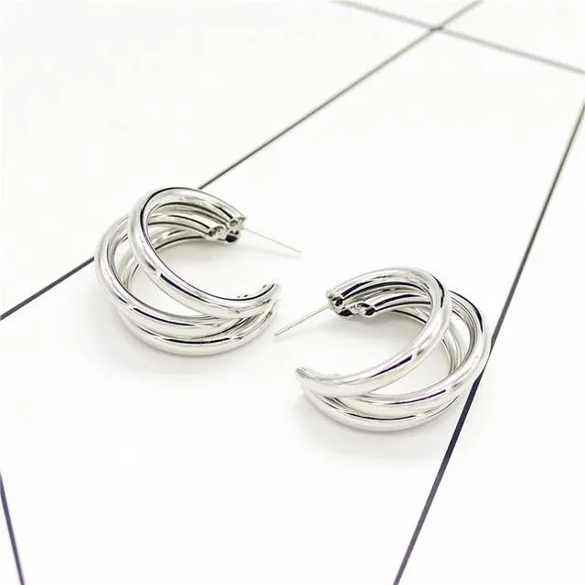 Elegant Three Hoops Earrings