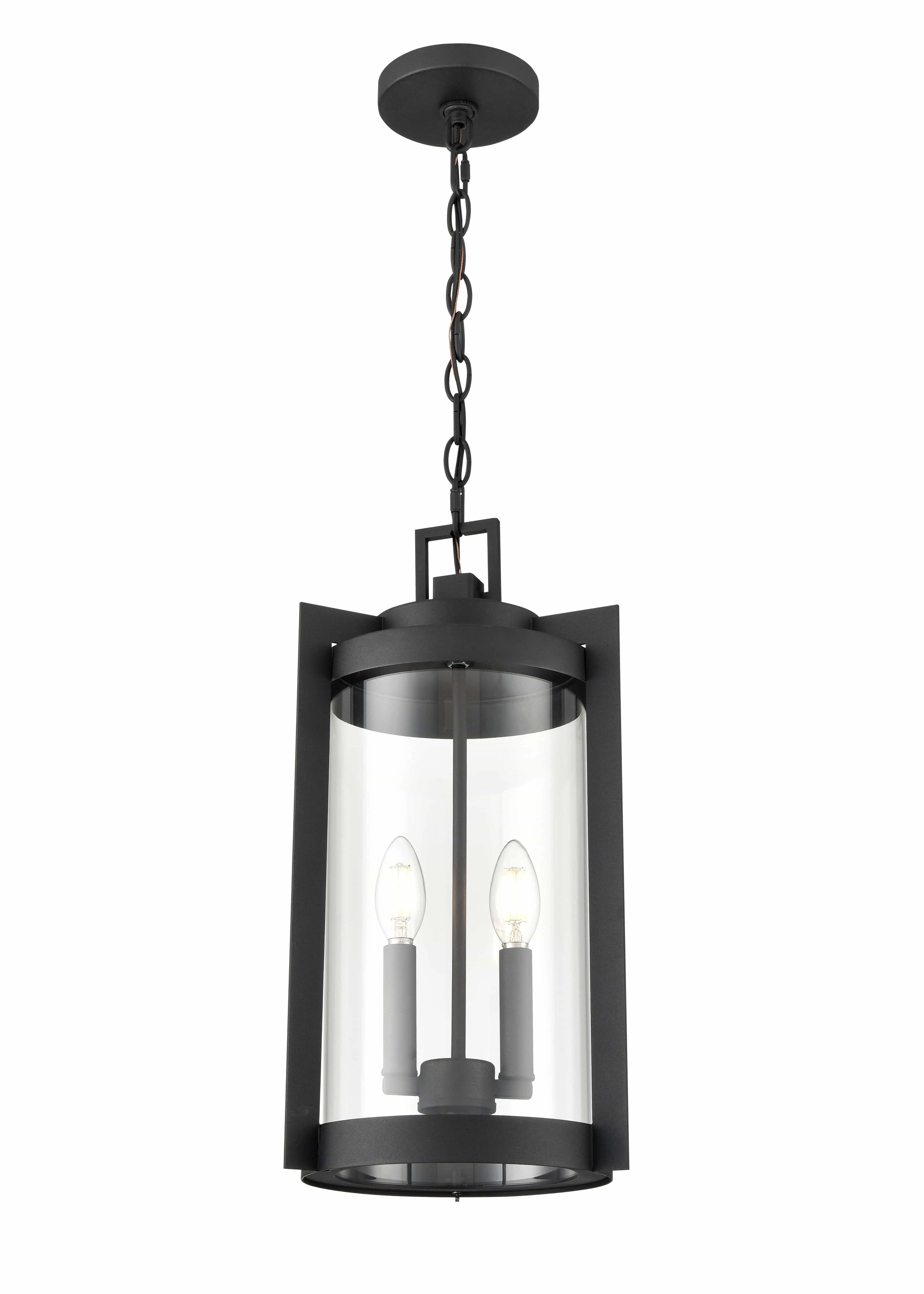 Ellway Outdoor Hanging Lantern - Textured Black - Clear Glass - 9.75in. Diameter - E12 Candelabra Base