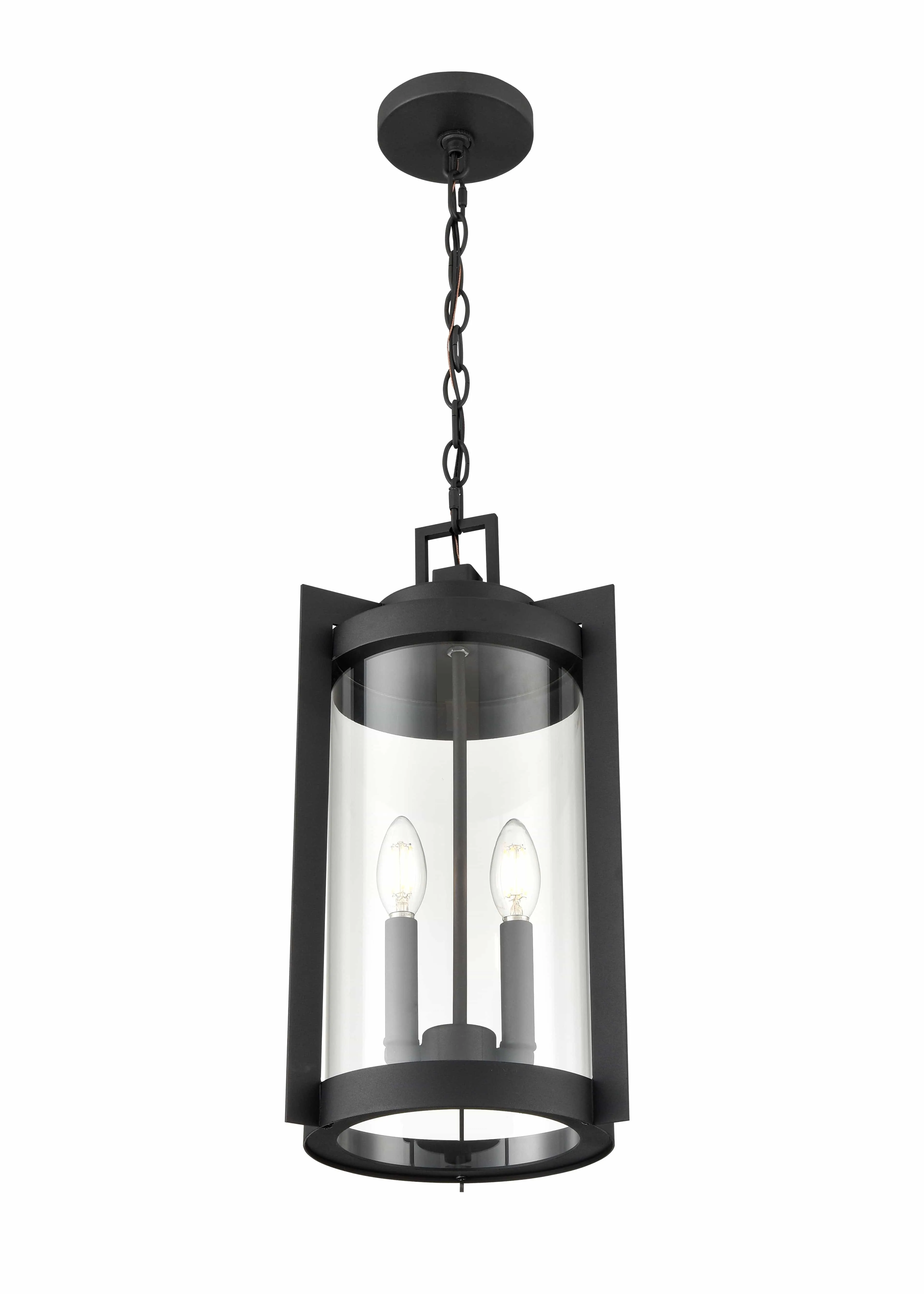 Ellway Outdoor Hanging Lantern - Textured Black - Clear Glass - 9.75in. Diameter - E12 Candelabra Base