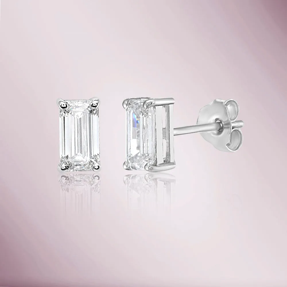 Emerald Cut Diamond Studs Earrings (1.00 ct.) in 18K Gold