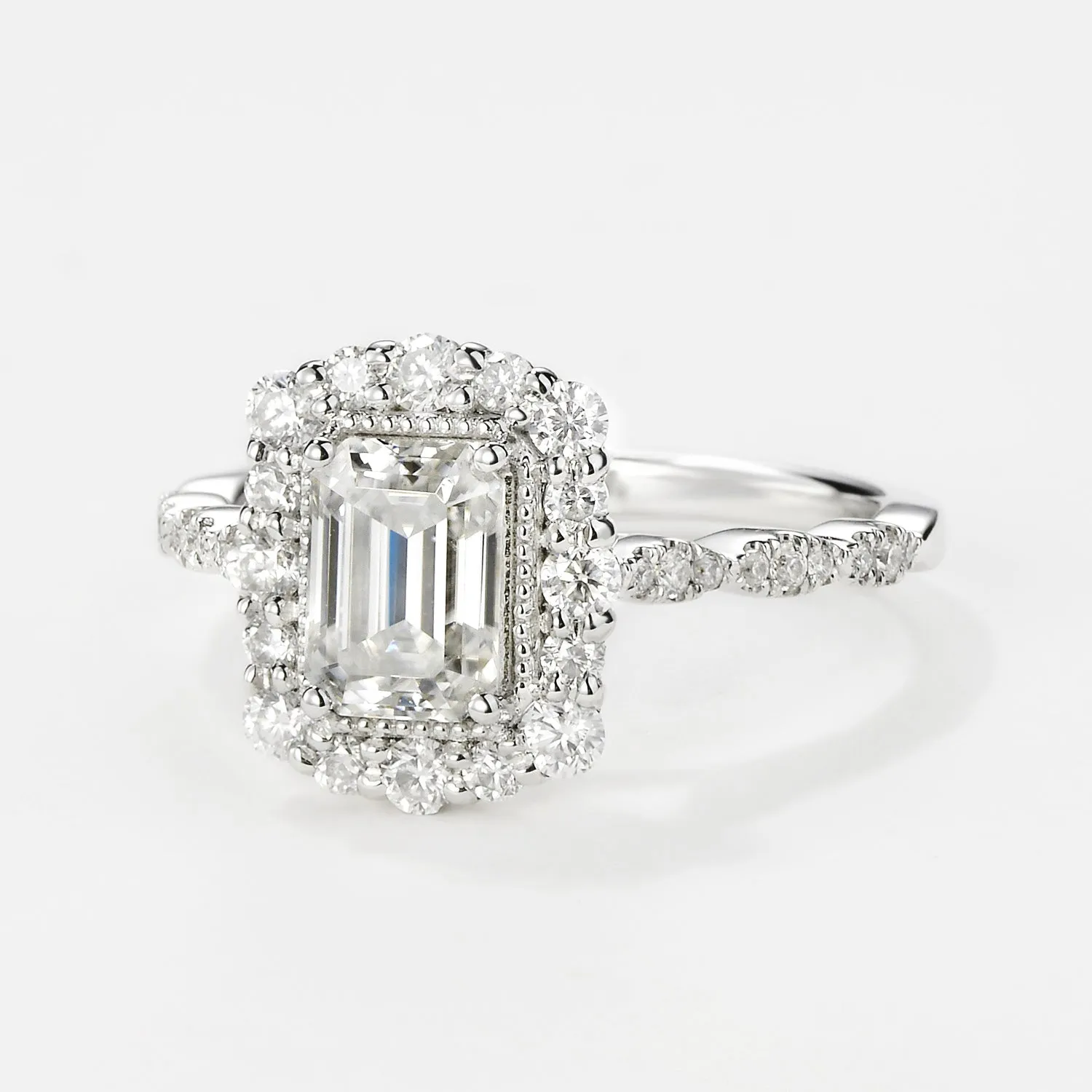 Emerald Cut Moissanite Classic White Gold Engagement Ring