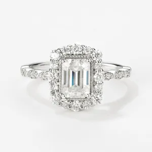 Emerald Cut Moissanite Classic White Gold Engagement Ring