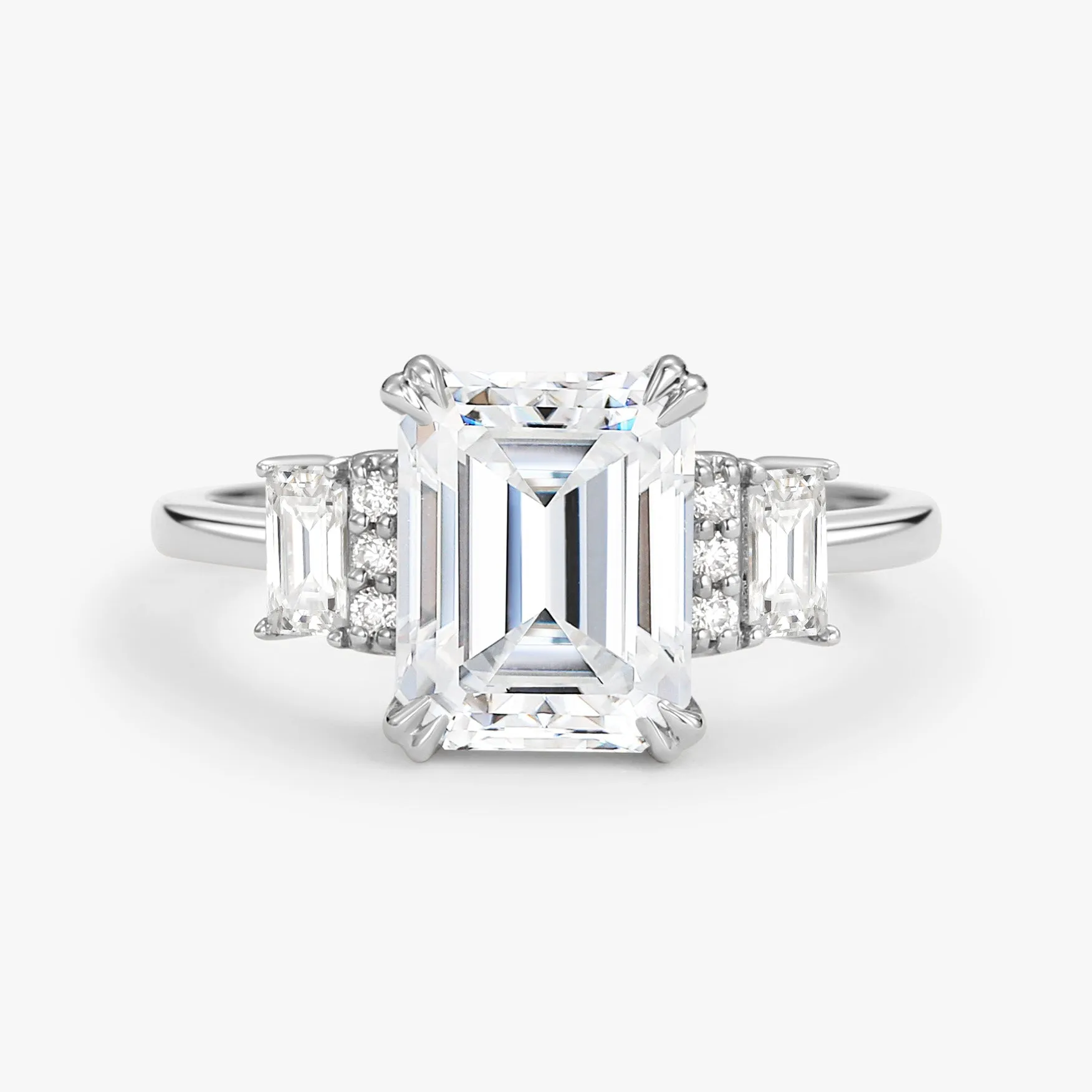 Emerald Cut Moissanite Classic Yellow Gold Engagement Ring