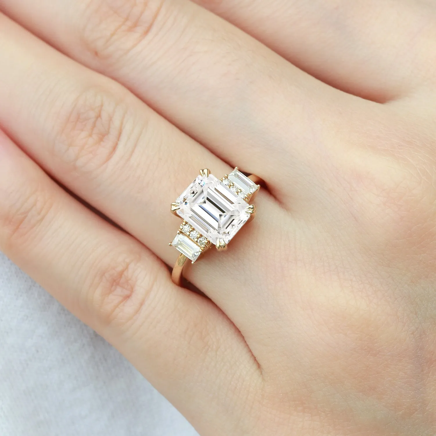 Emerald Cut Moissanite Classic Yellow Gold Engagement Ring