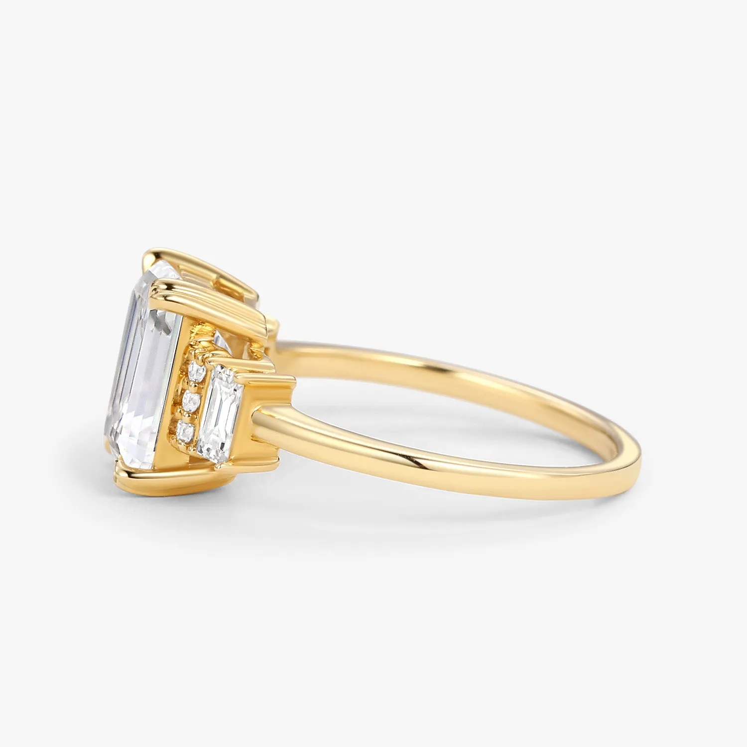 Emerald Cut Moissanite Classic Yellow Gold Engagement Ring