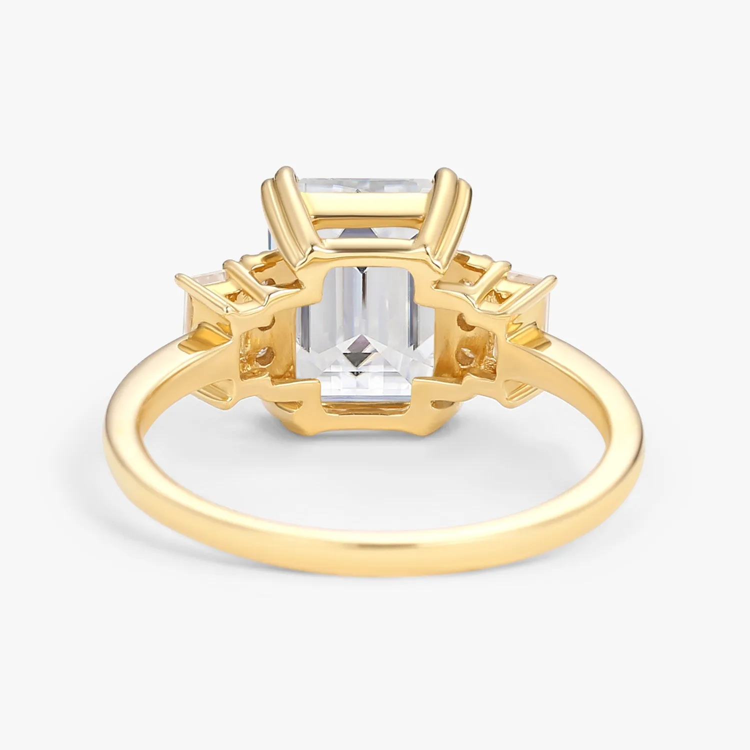 Emerald Cut Moissanite Classic Yellow Gold Engagement Ring