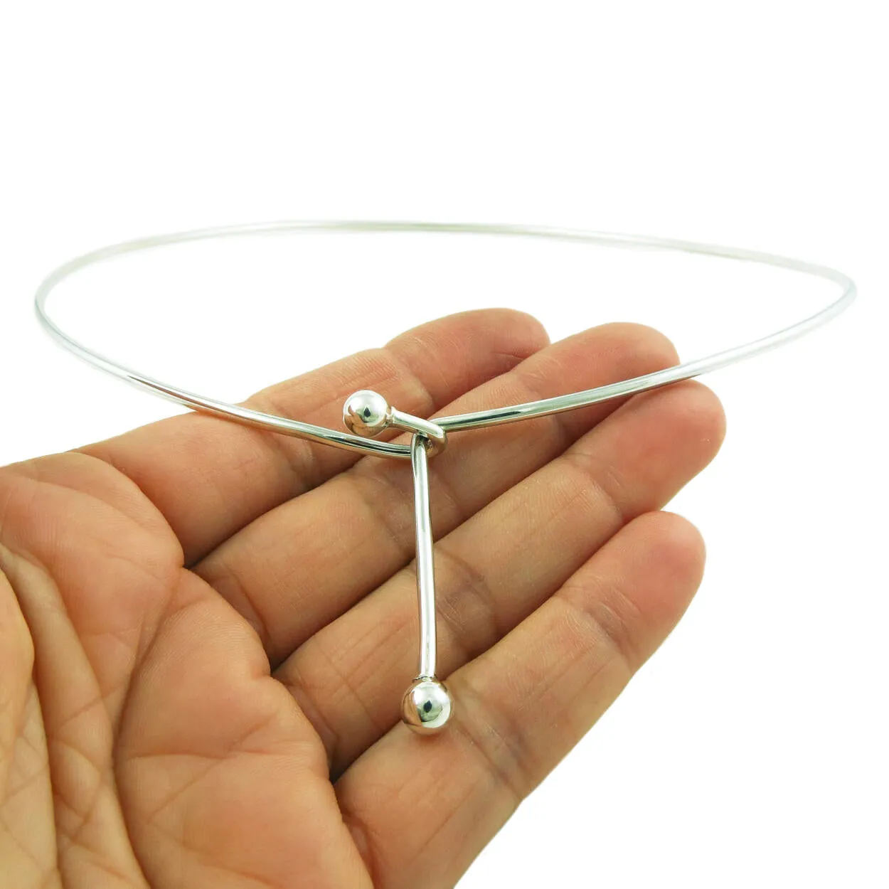 Exclusive Hallmarked Front Hook 925 Sterling Silver Choker Necklace