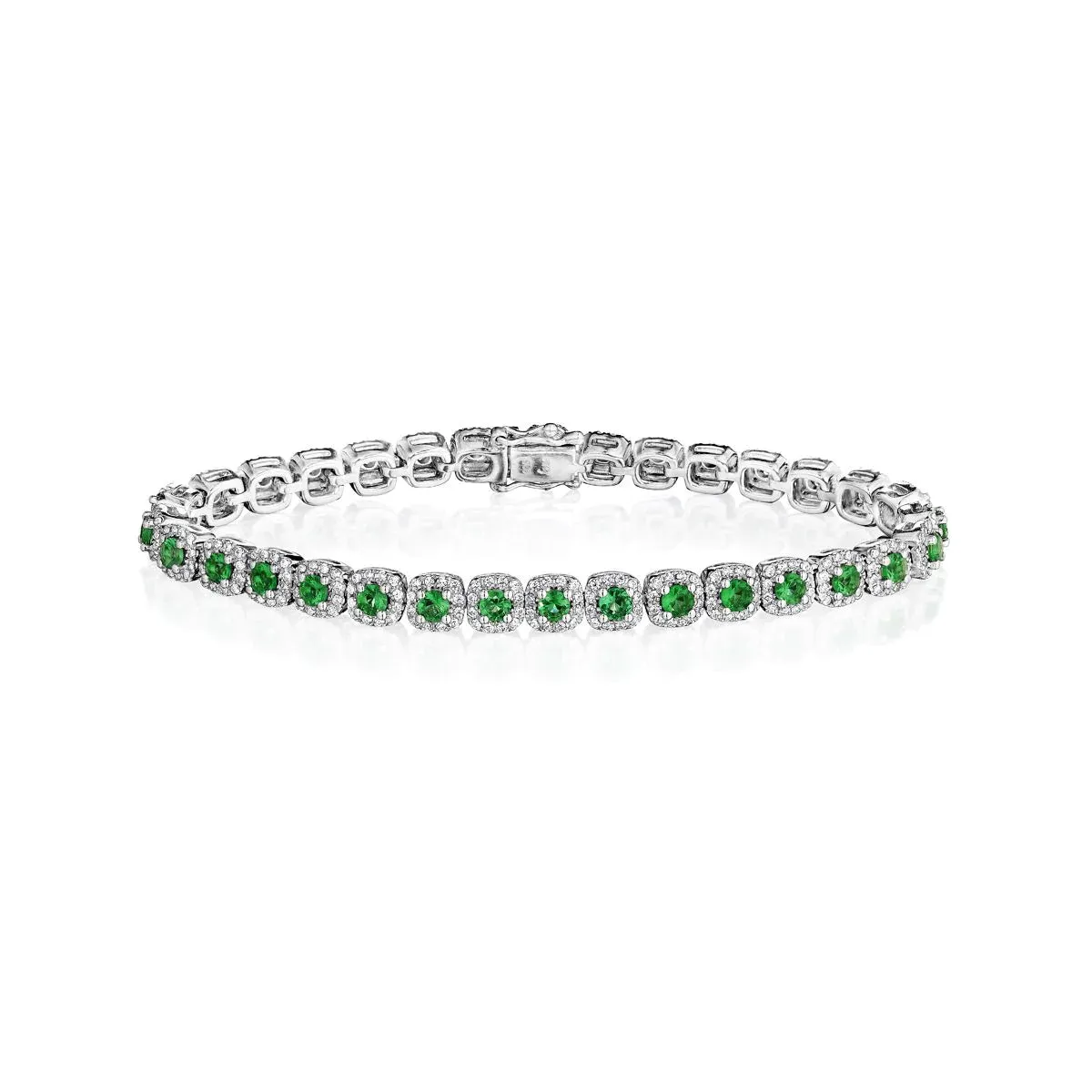 FANA 14K WHITE GOLD ROUND EMERALD 3.55CTW AND DIAMOND HALO BRACELET 1.93CTW