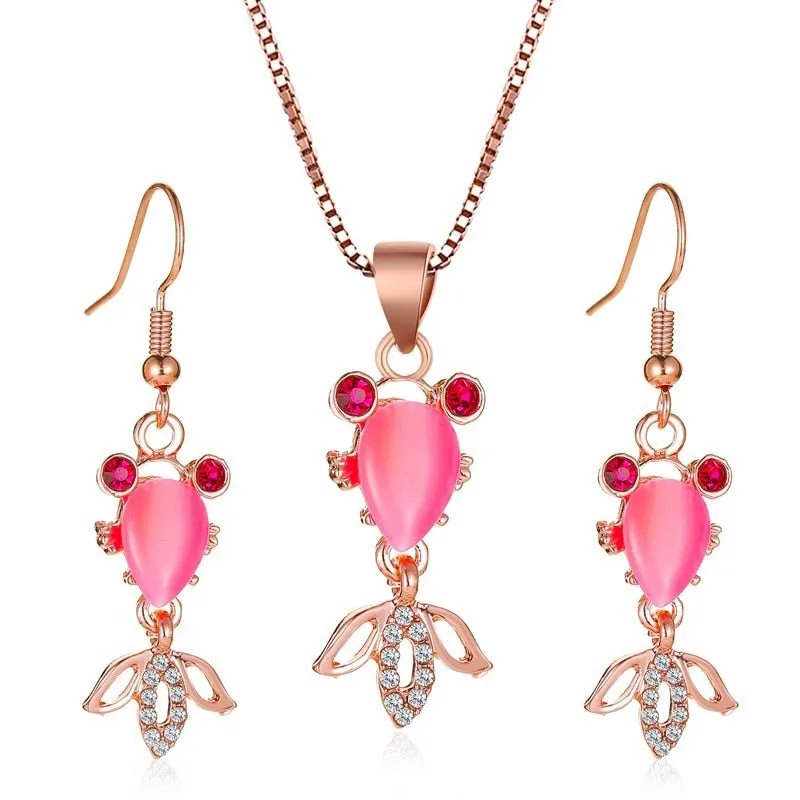 Fashion Jewelry Goldfish Jewelry Set for Her with Natural Crystal in 925 Sterling Silver