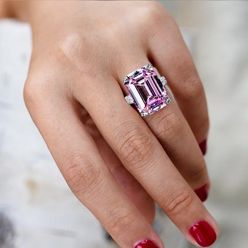 Fashion Jewelry Simple Emerald Cut Zircon Cocktail Rings for Women in Silver Color