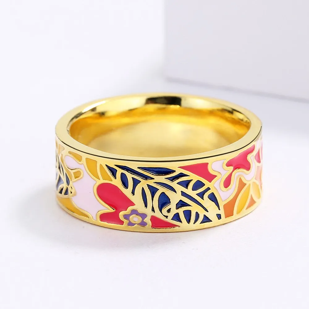 Fashion Jewelry Small Color Flower Enamel Band Ring in 925 Sterling Silver