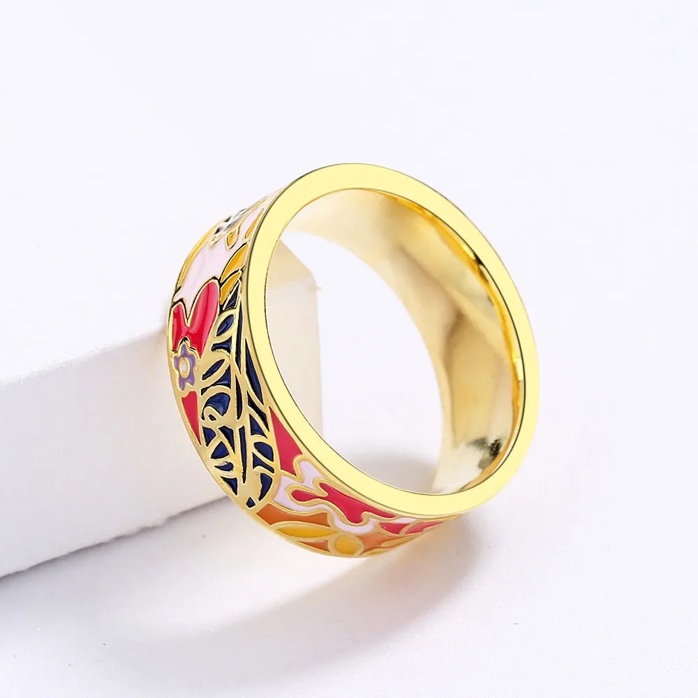 Fashion Jewelry Small Color Flower Enamel Band Ring in 925 Sterling Silver