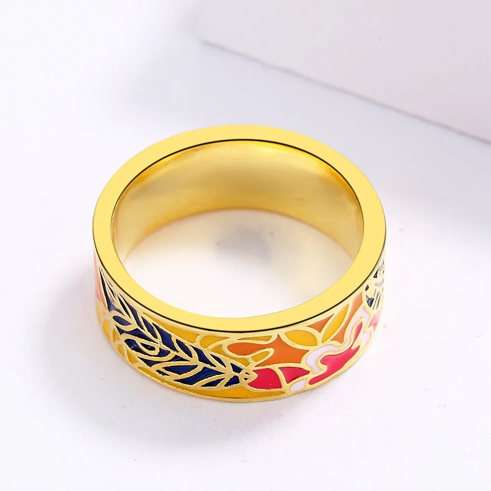 Fashion Jewelry Small Color Flower Enamel Band Ring in 925 Sterling Silver