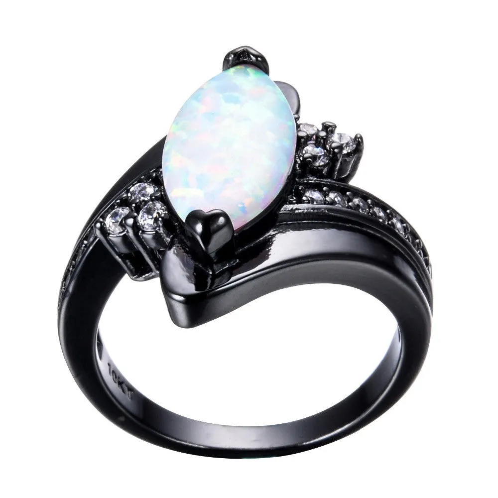 Fashion Rainbow Fire Opal Rings For Women Men Black Gold Filled Wedding Party Engagement Horse Eye Shape Ring Best Gifts