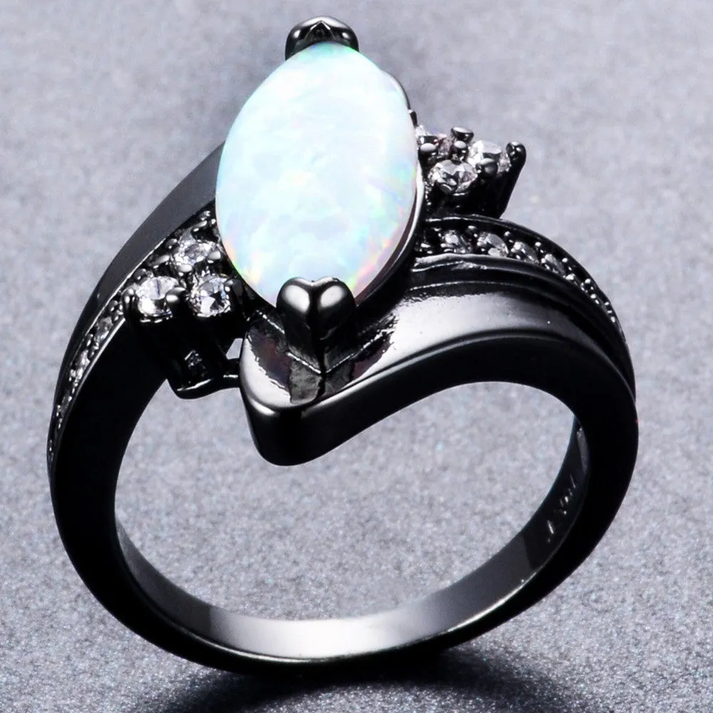 Fashion Rainbow Fire Opal Rings For Women Men Black Gold Filled Wedding Party Engagement Horse Eye Shape Ring Best Gifts