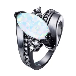 Fashion Rainbow Fire Opal Rings For Women Men Black Gold Filled Wedding Party Engagement Horse Eye Shape Ring Best Gifts