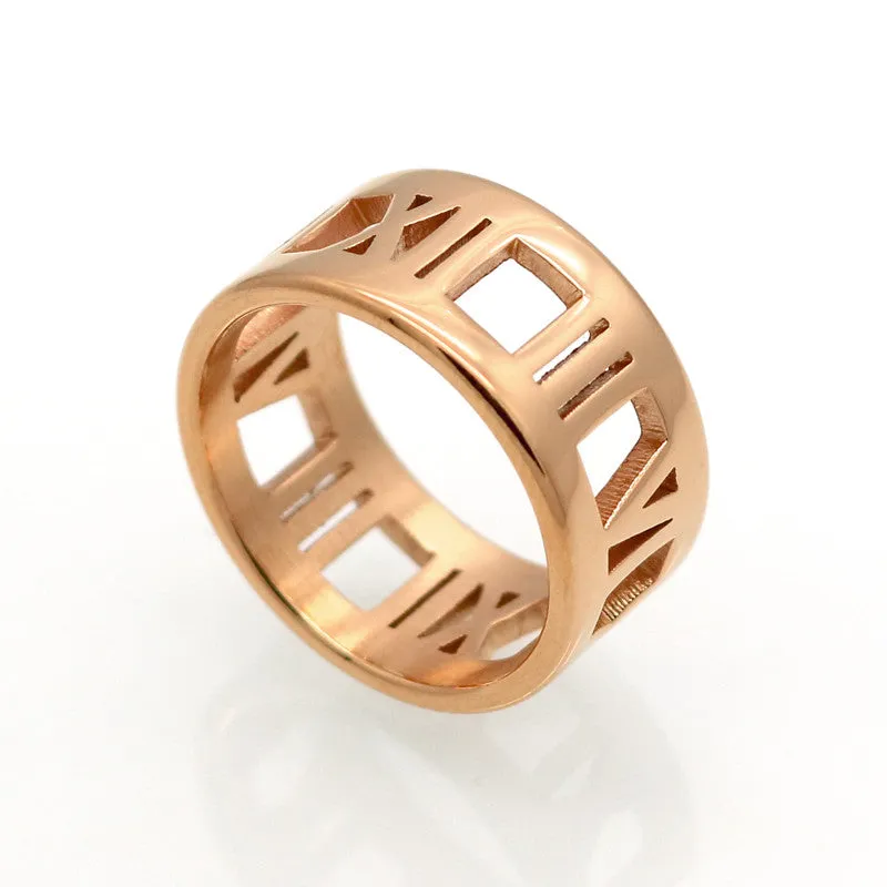 Fashion Roman Number Ring Punk Couple Rings 18K Rose Gold Plated Rings For Women Stainless Steel Ring Finn Jewelry