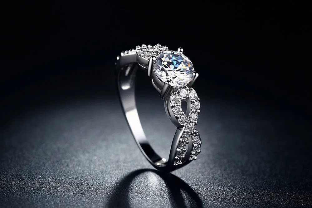 Fashion White Gold plated CZ Diamond Vintage Female Infinity Wedding Ring