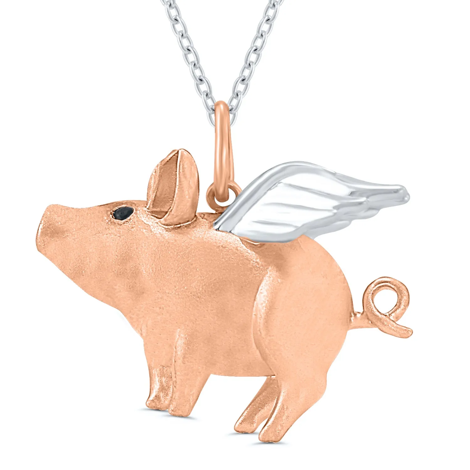 Flying Pig Pendant Necklace in Rose Gold Plated Sterling Silver