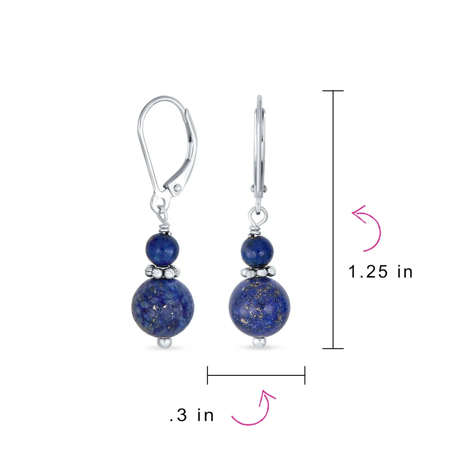 Gemstone Blue Lapis Lazuli Red Carnelian Dangle Earrings Sterling Silver Leverback