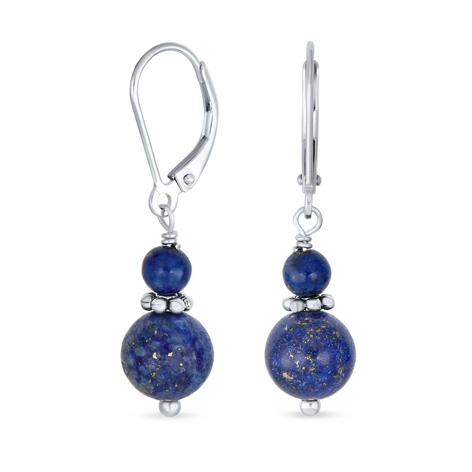 Gemstone Blue Lapis Lazuli Red Carnelian Dangle Earrings Sterling Silver Leverback