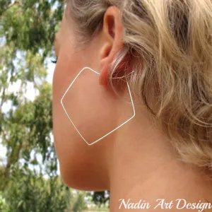 Geometric Earrings - Diamond Sterling Silver Hoops