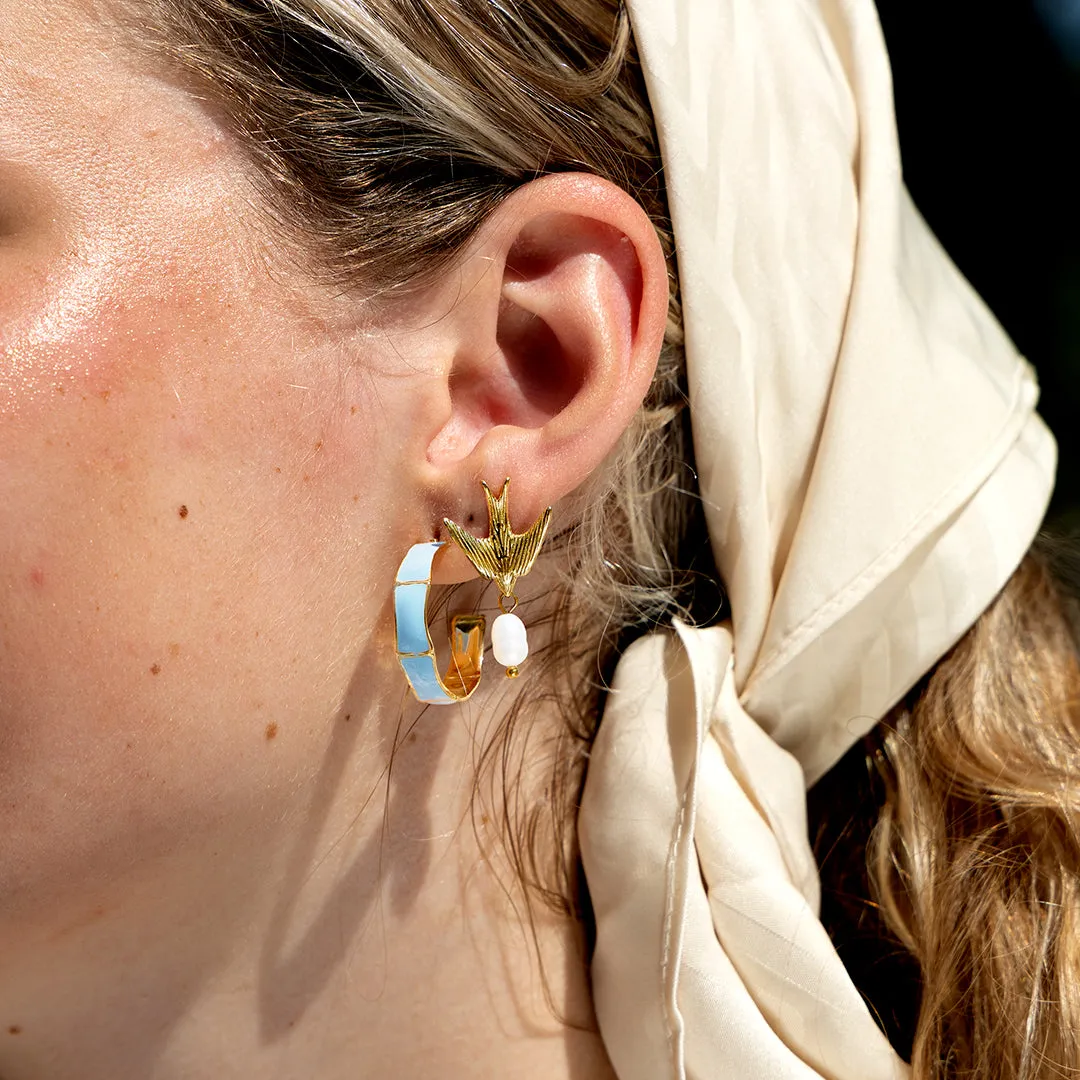 Gold coloured/blue hoop earrings