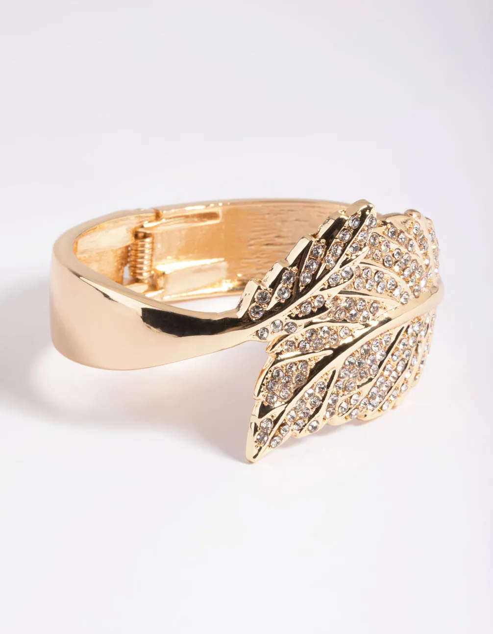 Gold Diamante Leaf Hinge Cuff Bracelet